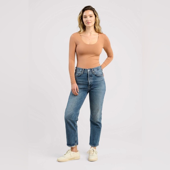 Nuuds Long Sleeve Scoop Neck Bodysuit-Clay M - Picture 2 of 7